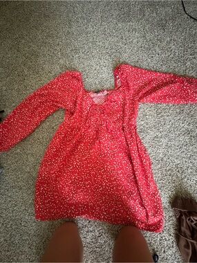 wild fable Red Long Sleeve Floral Babydoll Dress